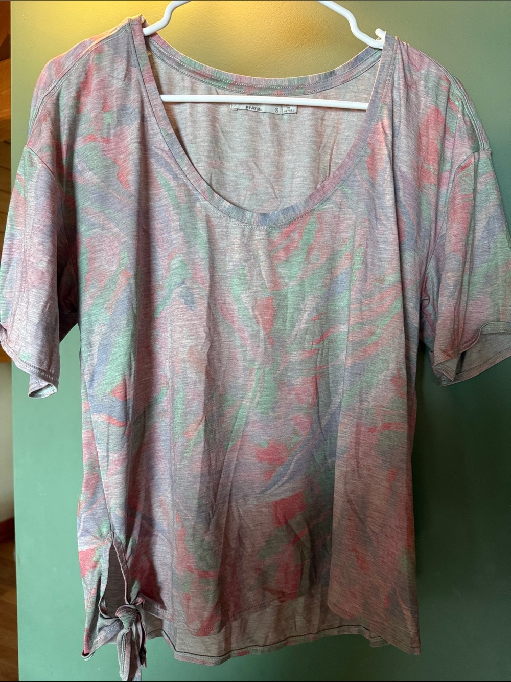 Prana Pastel Scoop Neck Tie-Hem Tee in Pink and Green